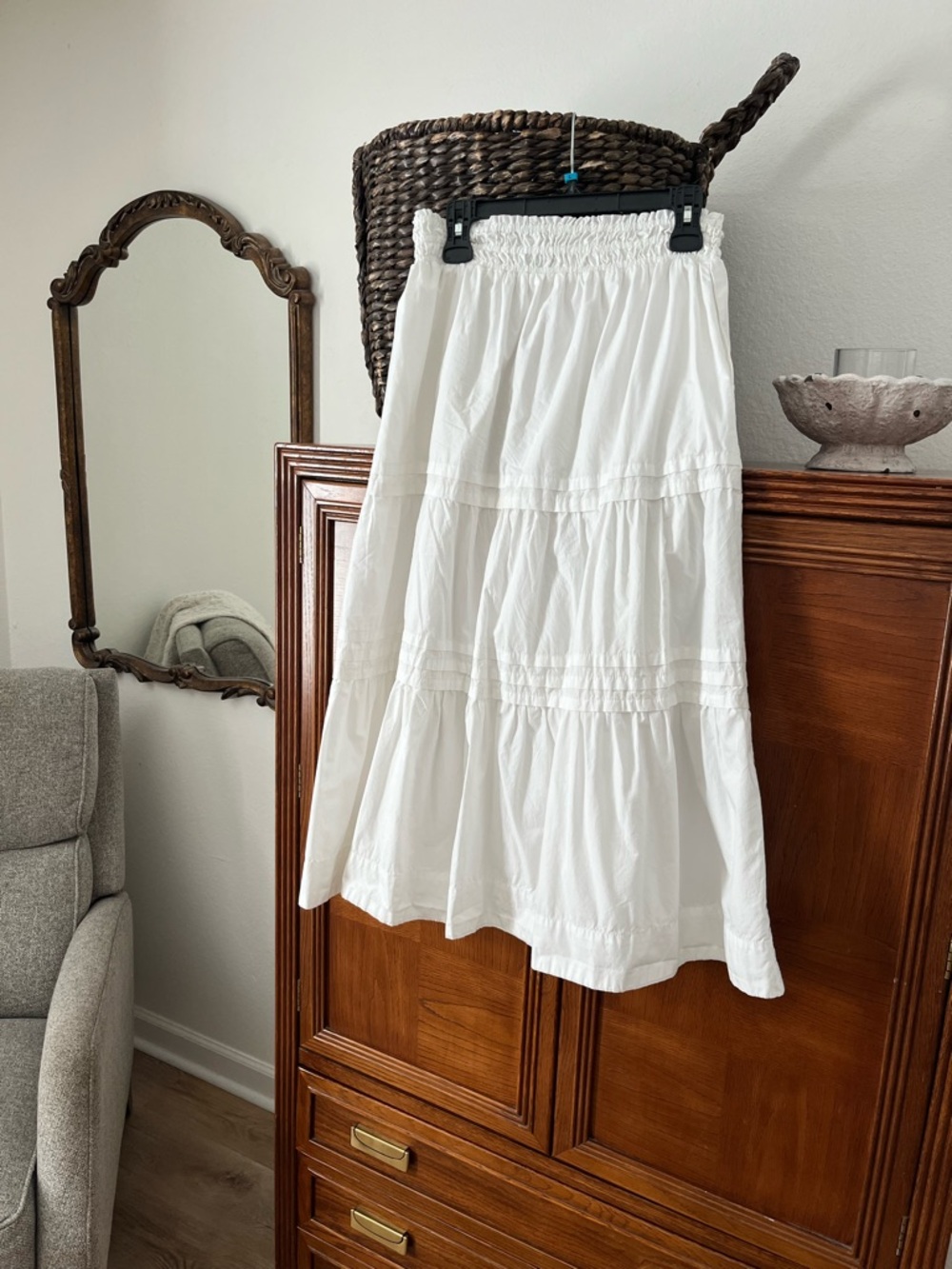 Quince White Tiered Cotton Midi Skirt